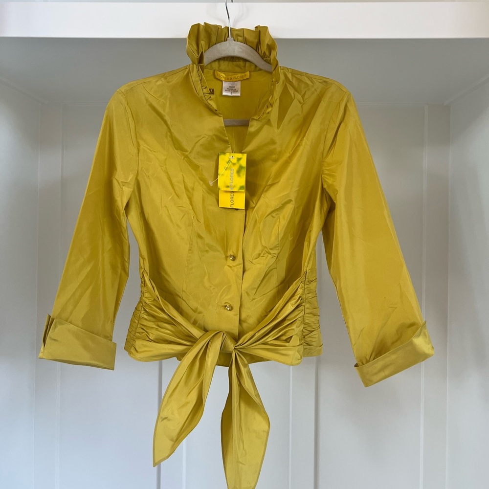 Flores & Flores silk blouse wrap button ruffle collared 8